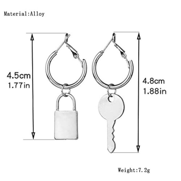 PUNK Padlock Dangle Hoop Earrings Key - Picture 3 of 8
